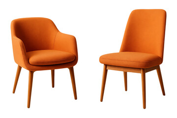 Fototapeta premium Two orange upholstered chairs modern style on transparent background