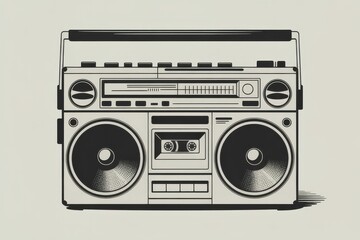 Obraz premium Black and white of a boombox with cassette tape vintage music