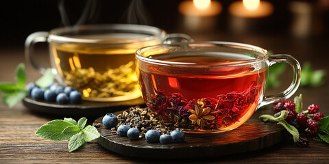 Enjoying herbal tea cups with warm aroma in a cozy setting Generative AI