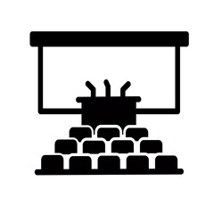 Conference room icon. Speaker podium symbol. Vector graphic, not Artificial Intelligence, logo illustration. Replaceable vector design.