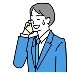 冷や汗をかきながら電話する若いサラリーマンのイラスト