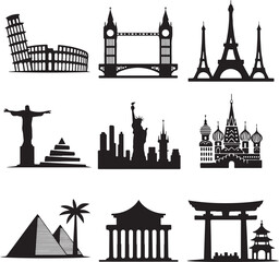 Fototapeta premium Vector black landmarks icons set