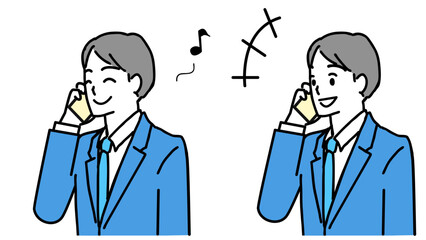 笑顔で電話する若いサラリーマンのイラストセット