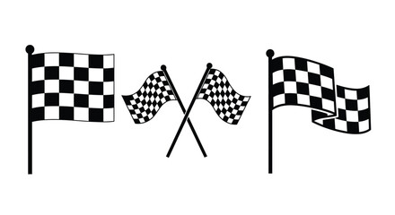 Racing flags waving in a dynamic composition black and white silhouette © IMkM00i76