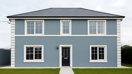 Obraz premium Modern home facade with symmetrical design and neutral color palette