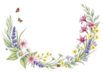 Obraz premium Delicate floral wreath with butterflies