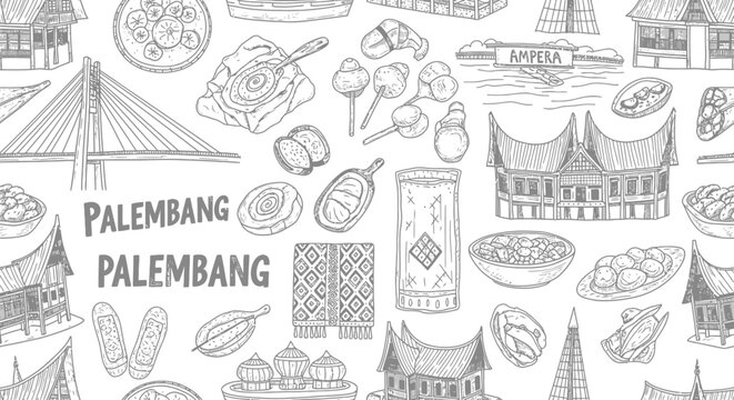 Culinary Delights of Palembang, Indonesia - Illustrative Art