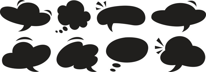 Set of black comic speech bubbles and thought balloons, perfect for adding dialogue or expressive messages to illustrations and graphic designs