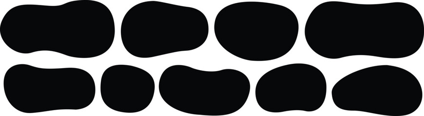 Set of organic fluid black shapes, perfect for creating modern abstract backgrounds, text frames, or decorative elements in graphic design projects
