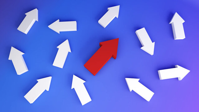 A business concept like an arrow without direction creates ambiguity in the business plan, leading to confusion and dysfunction within the organizational system. ,3d rendering