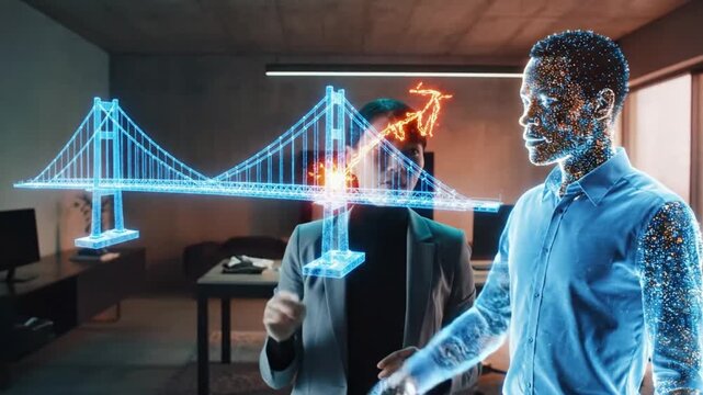 Engineers Collaborate Using Augmented Reality Bridge Model.