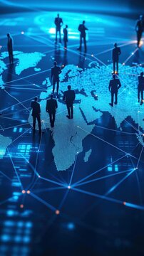 People on a digital map represent global connections and networks in 2023