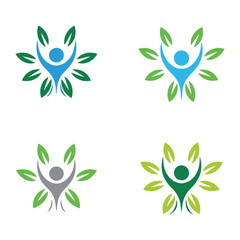 Eco friendly human icons with leaves in different colors icon