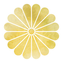 水彩ゴールドの和柄の菊のイラスト　ベクター　白背景　切り抜き　透過背景　金色　和風　正月　年賀状　カード　高級感