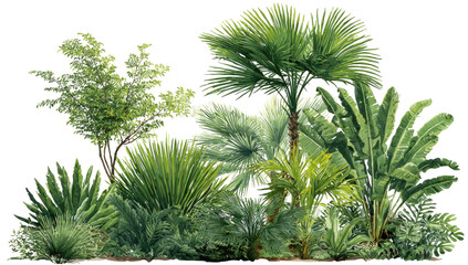 Lush tropical garden with diverse foliage