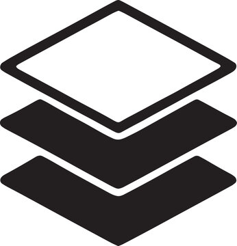 Isometric stack of layers icon, representing full stack development, software architecture, osi model, and tiered infrastructure, designed in a bold black vector style