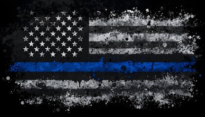 Grunge Black USA Flag with Blue Stripe American Police Force Symbol Vector Abstract Background