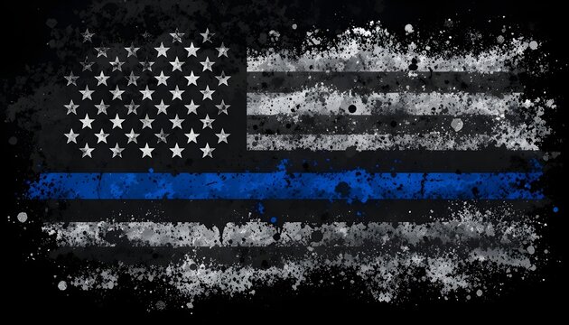 Grunge Black USA Flag with Blue Stripe American Police Force Symbol Vector Abstract Background