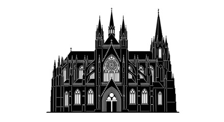 Fototapeta premium Detailed black and white illustration of a gothic cathedral with intricate architectural elements.