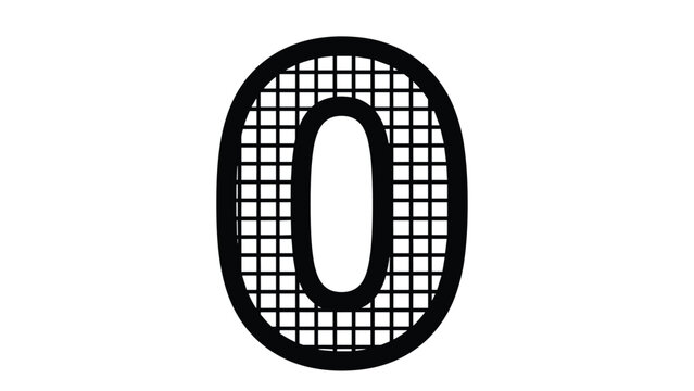 Bold number zero with a black outline and a grey grid pattern inside stands out against a plain white background.