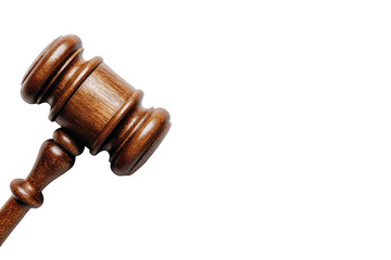 Close-up of a wooden gavel, angled slightly, against a black background.  The gavel's polished wood displays a rich, warm tone.  The handle is a darker wood, and the head is more light.  
