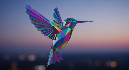 Geometric Hummingbird Metallic Iridescent Flying Evening