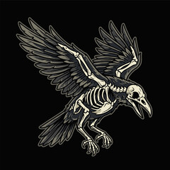 Fototapeta premium Flying Skeletal Raven Gothic Design