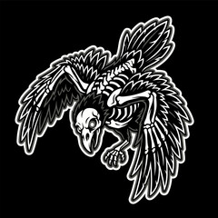 Fototapeta premium Flying Skeletal Raven Gothic Apparel Design