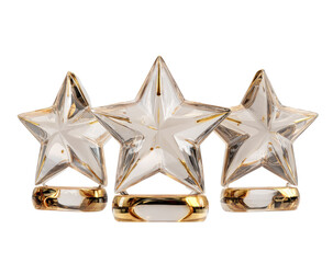 Three clear star-shaped awards with gold accents