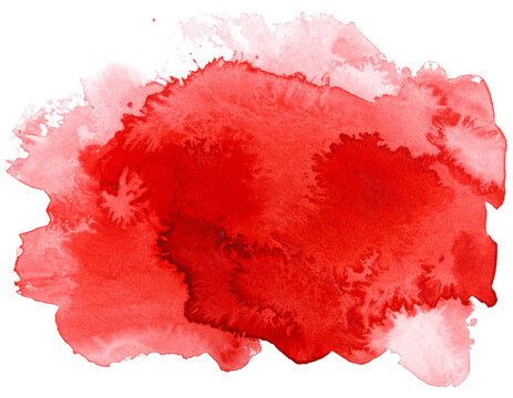 Abstract red watercolor splash with artistic paper texture isolated on white background
