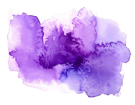 Vibrant purple watercolor splash isolated on white background, abstract hand-painted violet ink blob on textured paper