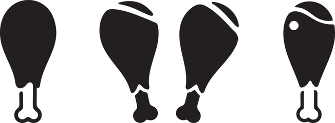 Chicken Leg Silhouette Icons &ndash; Minimal Poultry Meat Set