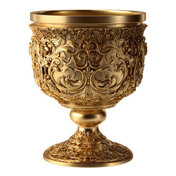 Golden ornate goblet with intricate design isolated on transparent background