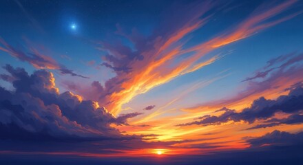 Obraz premium Dramatic Sunset Sky Over Ocean Horizon