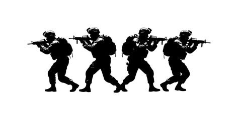 Obraz premium Military Squad Silhouettes in Action Pose