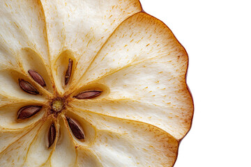 Close-up of a sliced apple, revealing its intricate layers and seeds