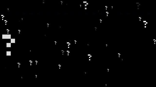 Abstract Floating Pixel Question Marks Appearing Randomly in Dark Space Prores Alpha Channel 4K 60fps