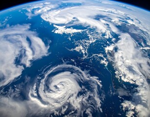 Earth view A vast, swirling storm system over ocean waters