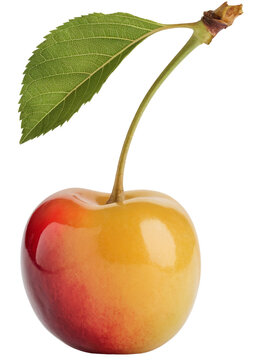 rainier cherry with leaf isolated on white background.
