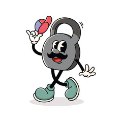 Cute Fitness Kettlebell Mascot Character Retro Style