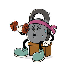 Vintage Fitness Kettlebell Mascot Character Retro Style