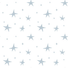 Obraz premium Cute blue hand drawn twinkle star seamless pattern. Scattered sparkle stars. Baby boy design for fabric textile cloth print, wrapping paper, card, nursery wallpaper, baby shower, birthday party 
