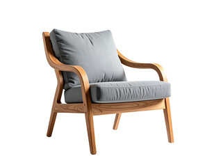 Wooden framed chair with gray cushions and a modern design