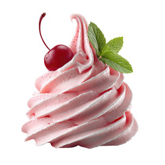 Pink frozen dessert swirl topped with cherry and mint