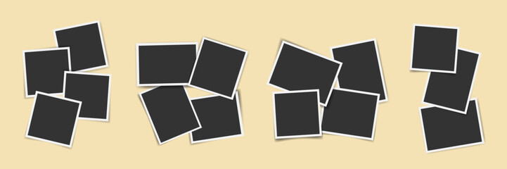 Naklejka na ściany i meble Various Scattered Blank instant photo frames set. Template for mockup, photo preview, lifestyle branding, digital album, mood board, memory walls, blogs, social media collage