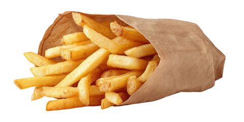 Crispy golden-brown french fries in a paper bag