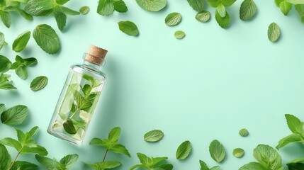 Mint Essential Oil with Fresh Mint Leaves