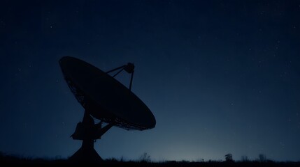 Obraz premium Serene satellite dish silhouette under starry skies evokes futuristic global connection and quiet wonder