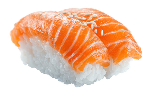 Salmon Nigiri Sushi Two Pieces with Sesame Seeds Isolated on transparent background