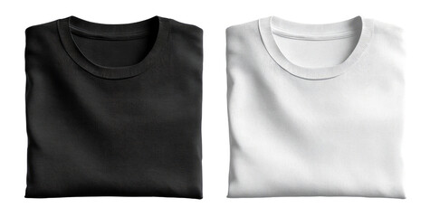 Two folded t-shirts, black and white